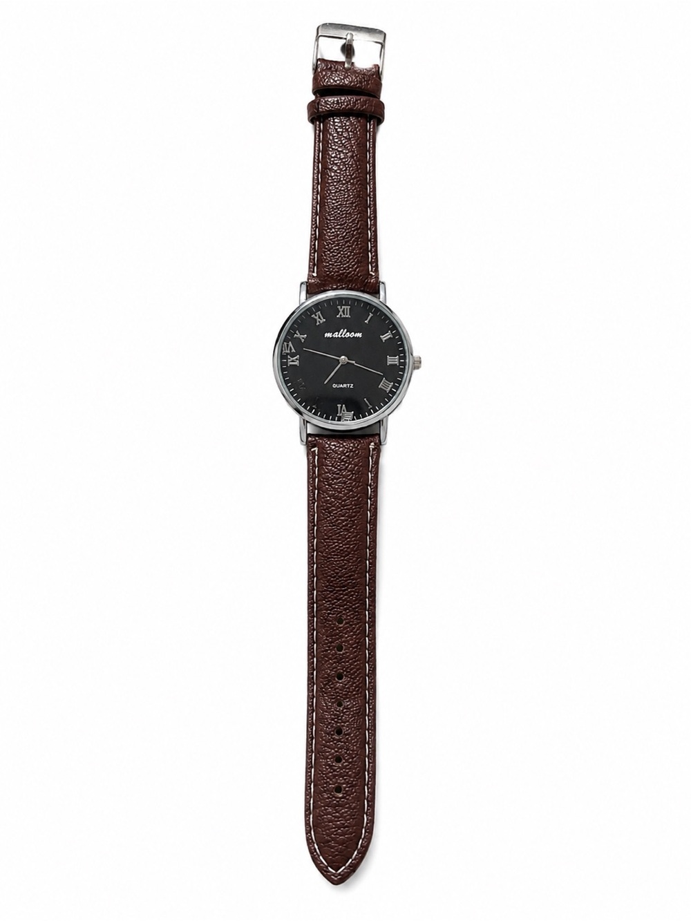 Malloom Quartz Analog Watch – Brown Leather Strap
